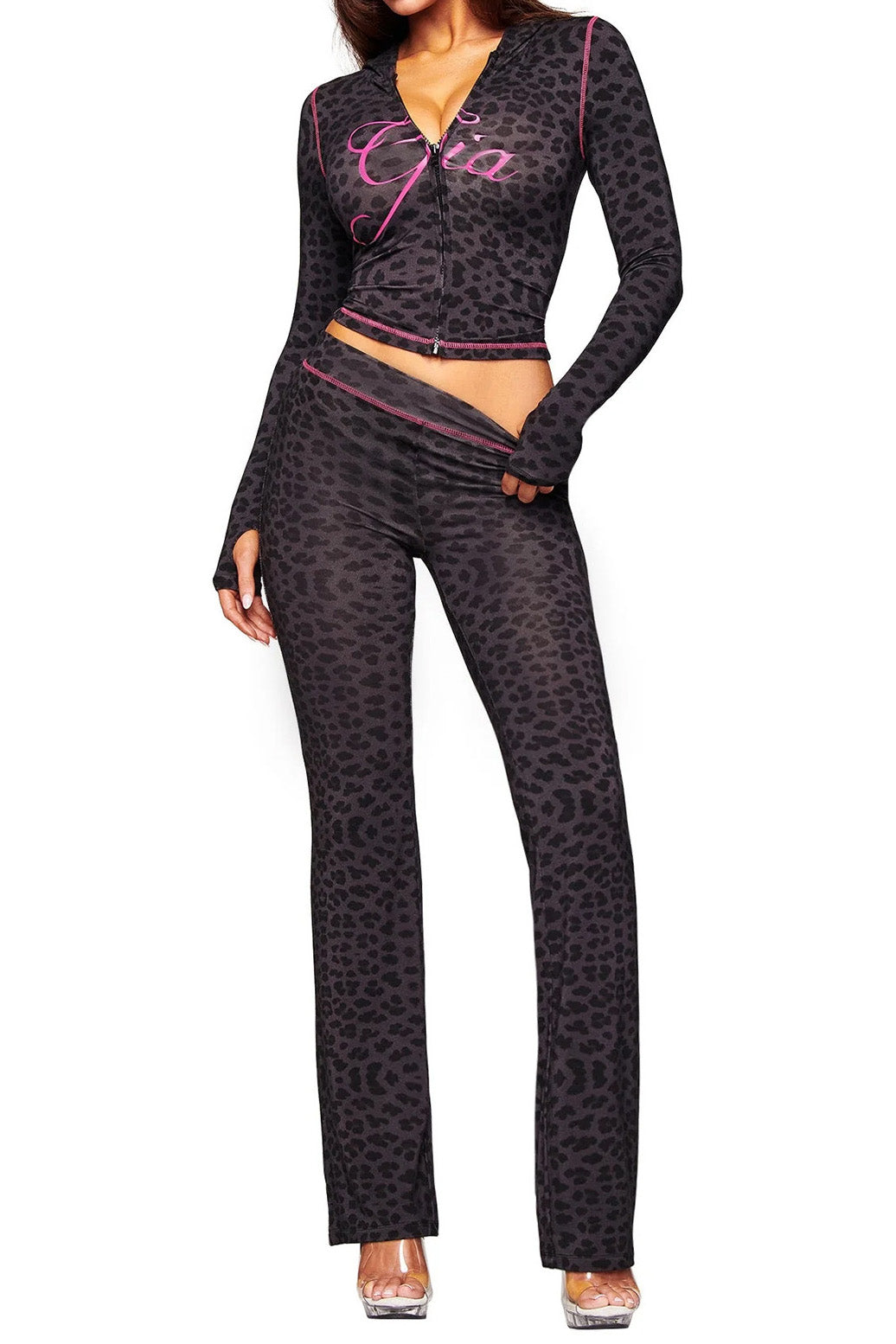 Leopard Print Zip Crop & Flare Set Lavish Daily