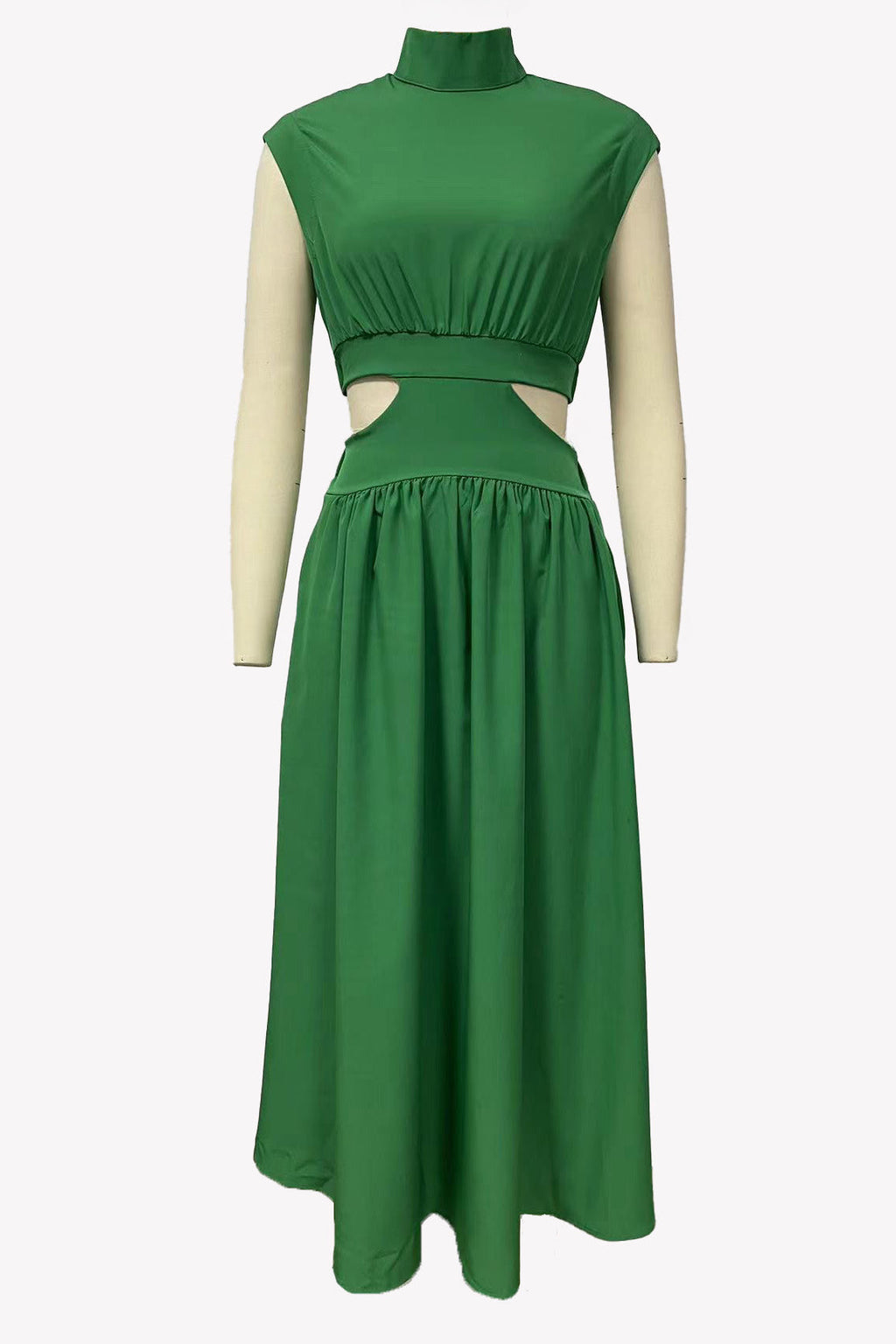 Mock Neck Cut Out Pleated Maxi Dress Lavish Daily