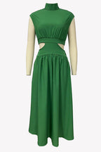 Mock Neck Cut Out Pleated Maxi Dress Lavish Daily