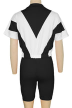 Color-Block Zip Crop Top & Biker Short Set Lavish Daily