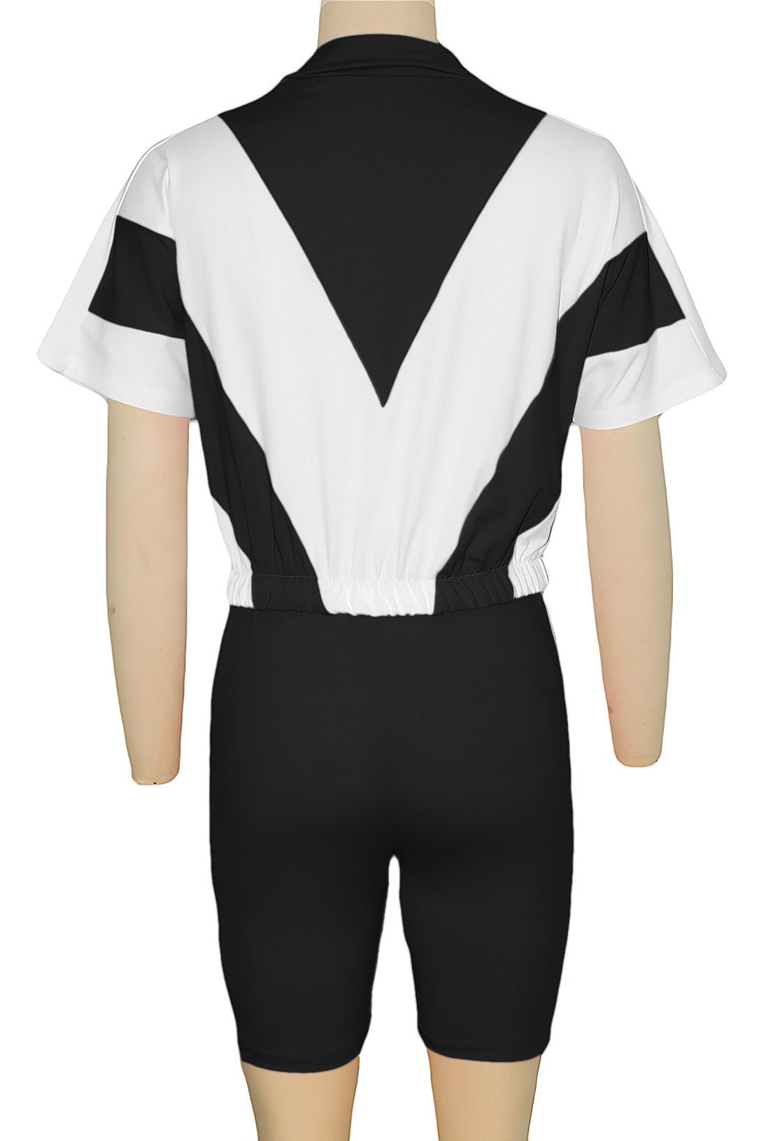 Color-Block Zip Crop Top & Biker Short Set Lavish Daily