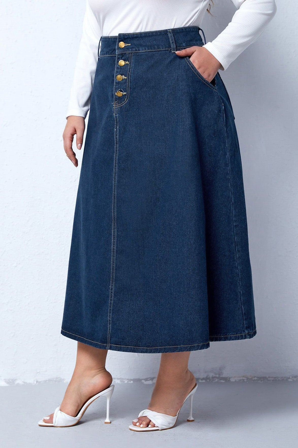 Plus Size Denim Maxi Skirt Lavish Daily