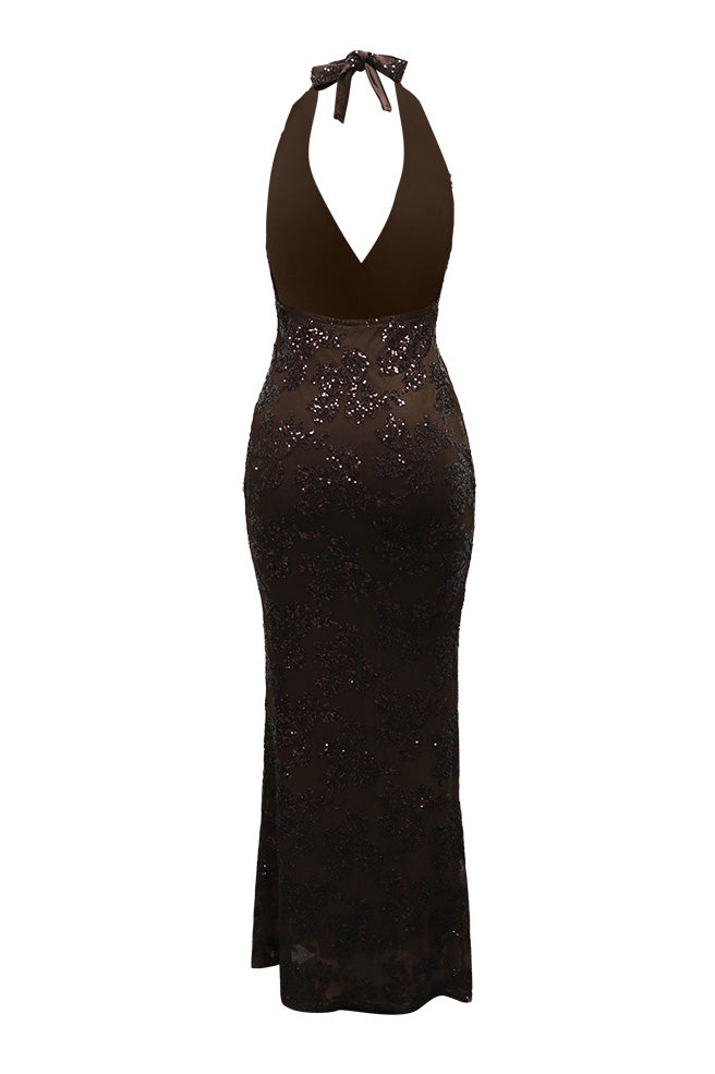 Halterneck Sequin Maxi Dress Lavish Daily