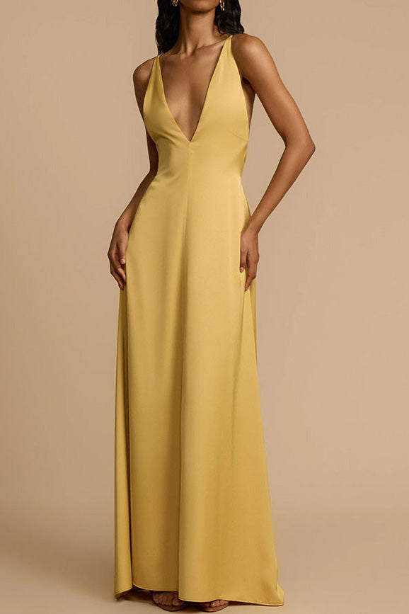 Deep V-Neck Maxi Dress Lavish Daily