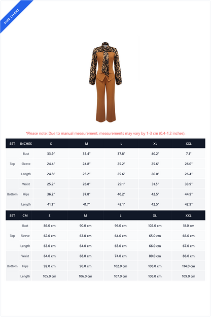 Leopard Print Tie-Neck Tailored Top & Wide Leg Pant Set Lavish Daily