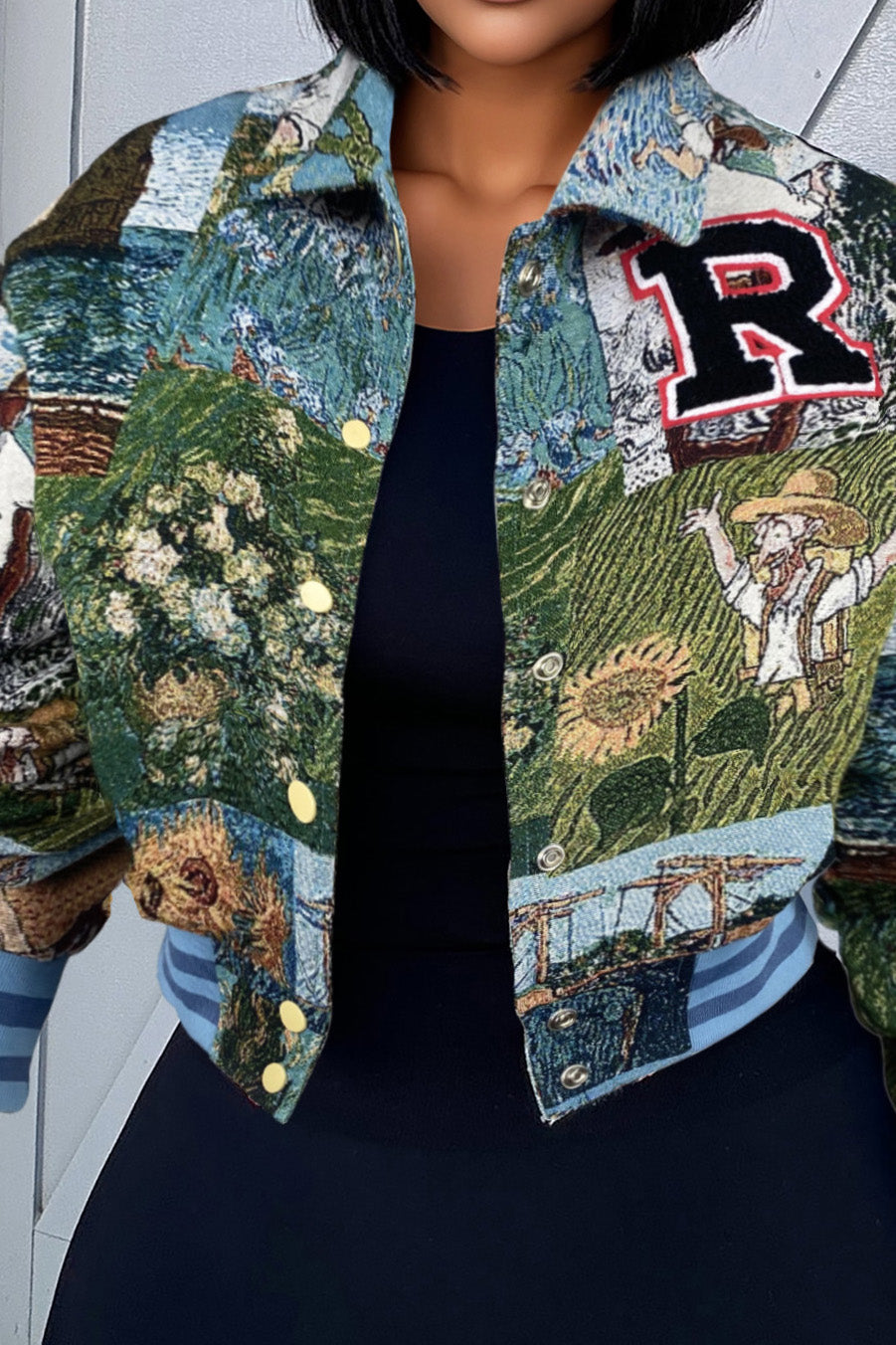 Cropped Tapestry Varsity Jacket Lavish Daily
