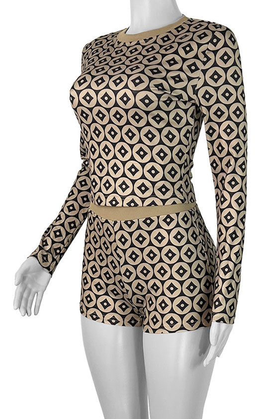 Slim Fit Coin Print Long Sleeve Top & Shorts Set Lavish Daily