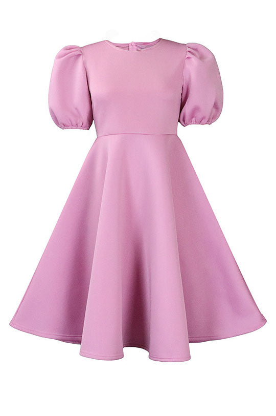 Round Neck Sleeve Slim Waist Swing A-Line Dress Lavish Daily