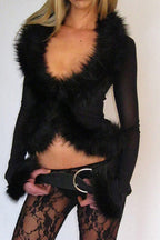 Fur Patchwork Mesh Cardigan LavishDaily
