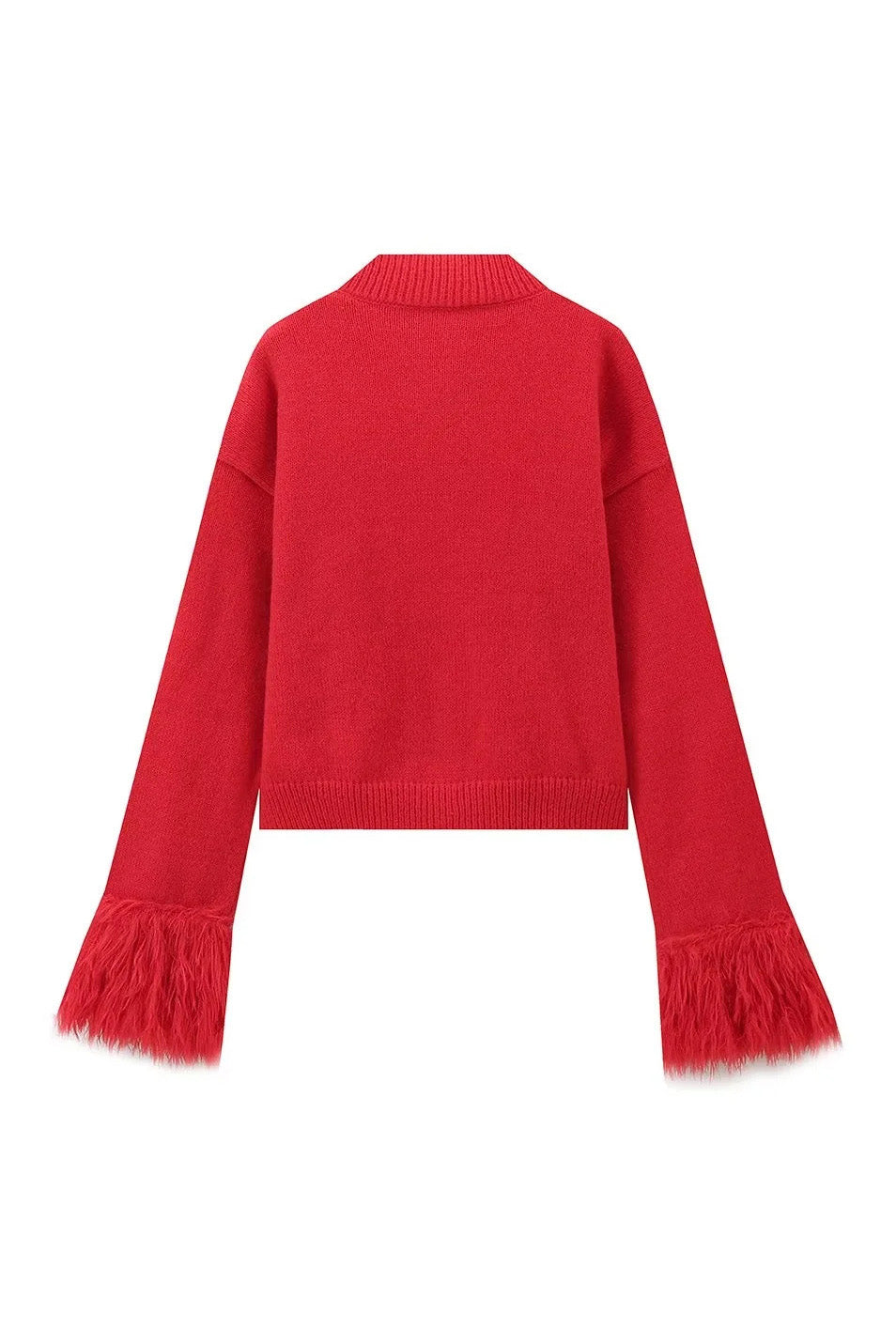 Faux Feather Cuff Button-Up Knit Cardigan Lavish Daily