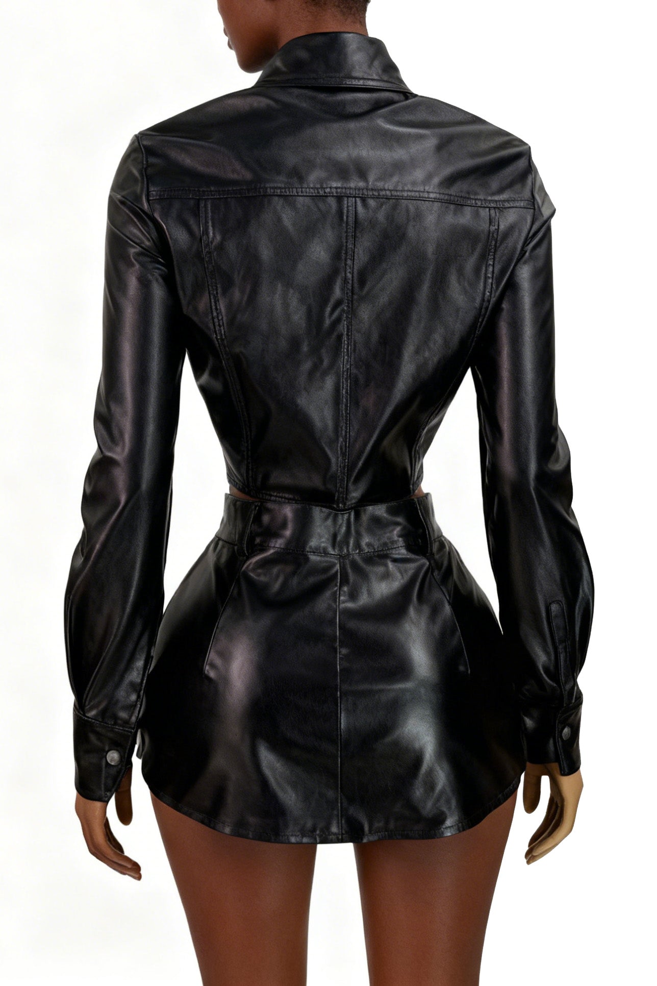 Faux Leather Stretch Button Top Skort Set Lavish Daily