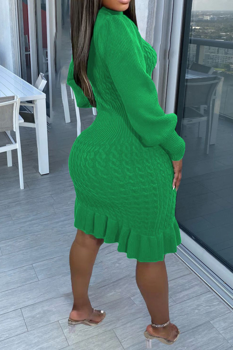 Ruffled Knitted Turtleneck Dresses Lavish Daily