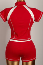 Casual Short Sleeve Zip Up Activewear Set Lavish Daily