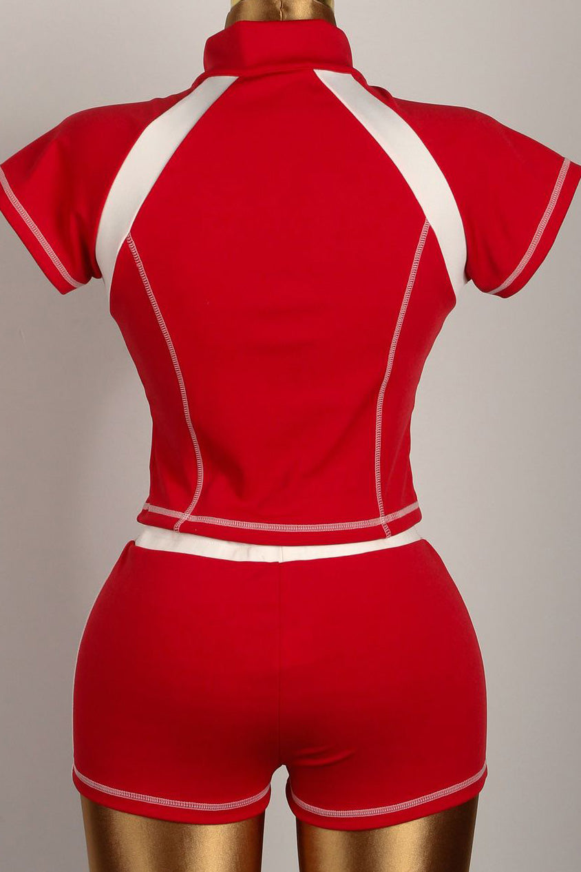 Casual Short Sleeve Zip Up Activewear Set Lavish Daily