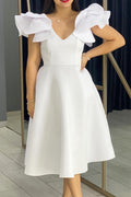 Flounce Sleeve High Waist A-Line Dress Lavish Daily