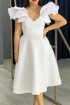 Flounce Sleeve High Waist A-Line Dress Lavish Daily