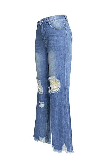 High Waist Distressed Raw Hem Cropped Jeans LavishDaily