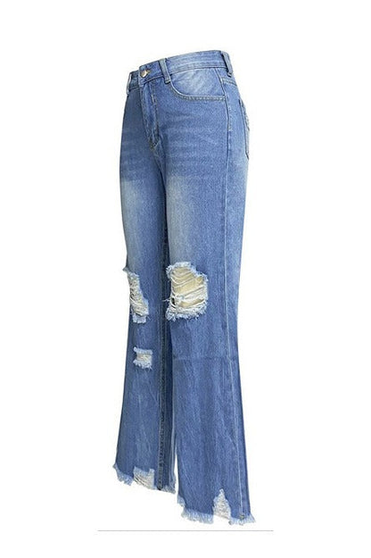 High Waist Distressed Raw Hem Cropped Jeans LavishDaily