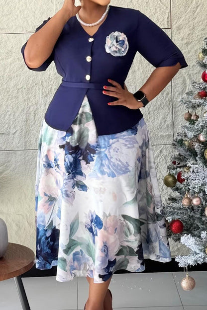 Mock Two-Piece Floral A-Line Dress Lavish Daily