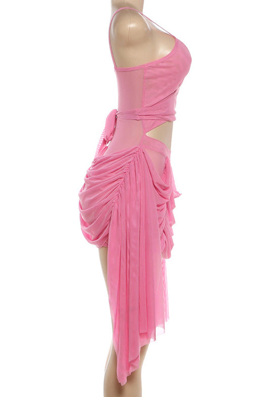 Draped Mesh Cutout Mini Dress Lavish Daily