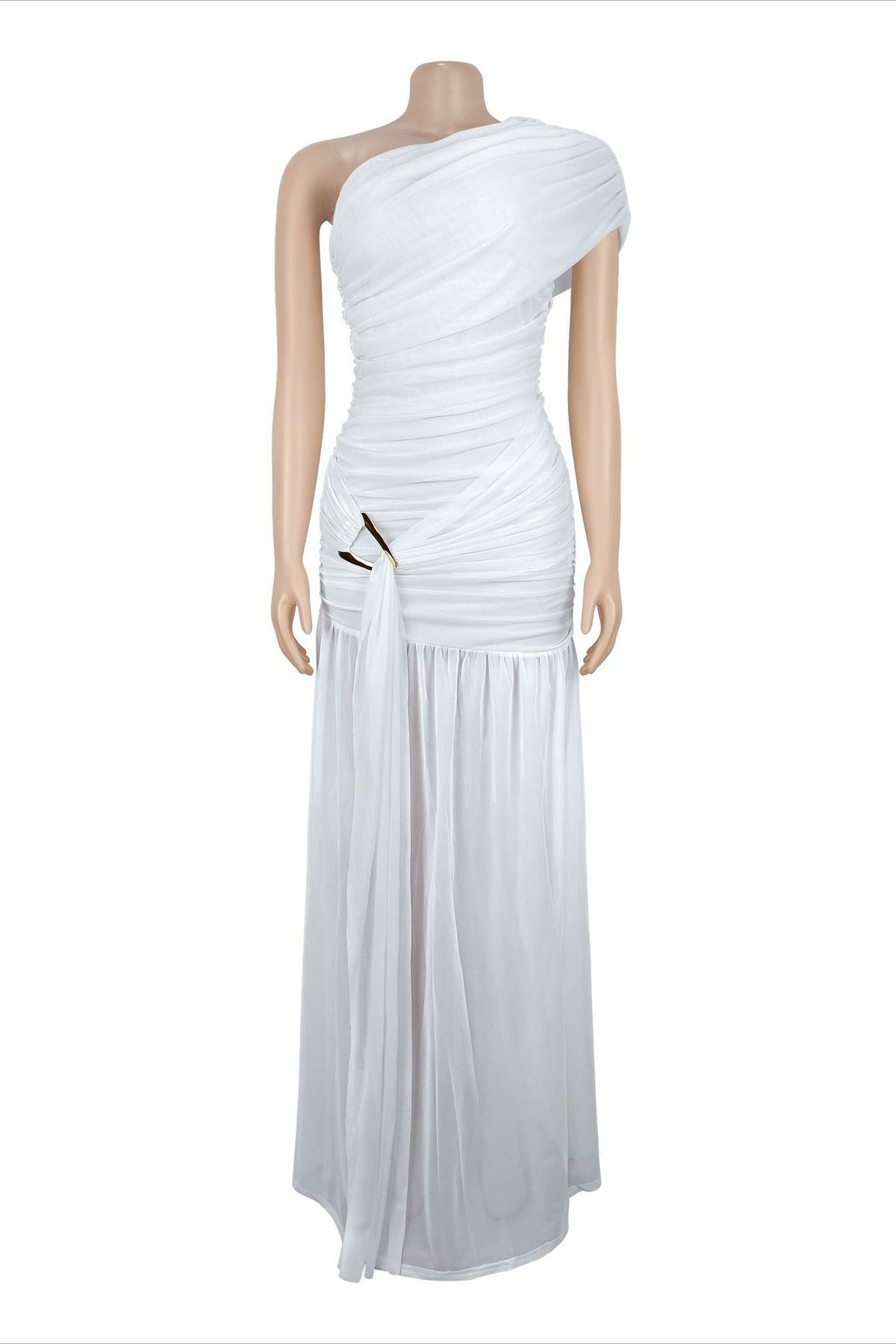 One Shoulder Ruched High Slit Maxi Dress Lavish Daily