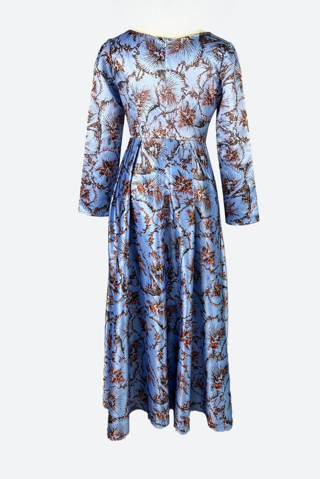 Crew Neck Long Sleeve Pleated Midi Dress Lavish Daily