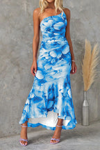 Off-Shoulder Floral Slim Irregular Maxi Dress Lavish Daily