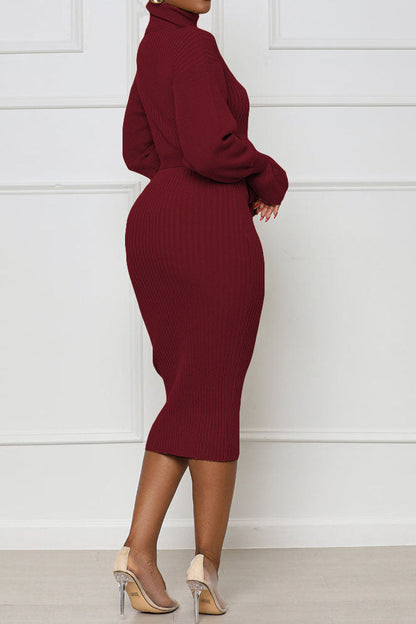 Rib Knit Tie Waist Midi Dress Lavish Daily