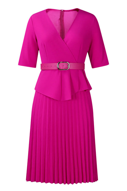 Elegant V-Neck Pleated Dress Lavish Daily