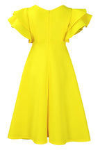 Flounce Sleeve High Waist A-Line Dress Lavish Daily