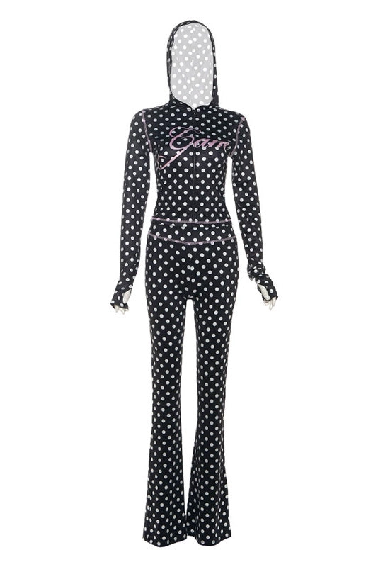 Polka Dot Letter Print Crop Hoodie Set Lavish Daily