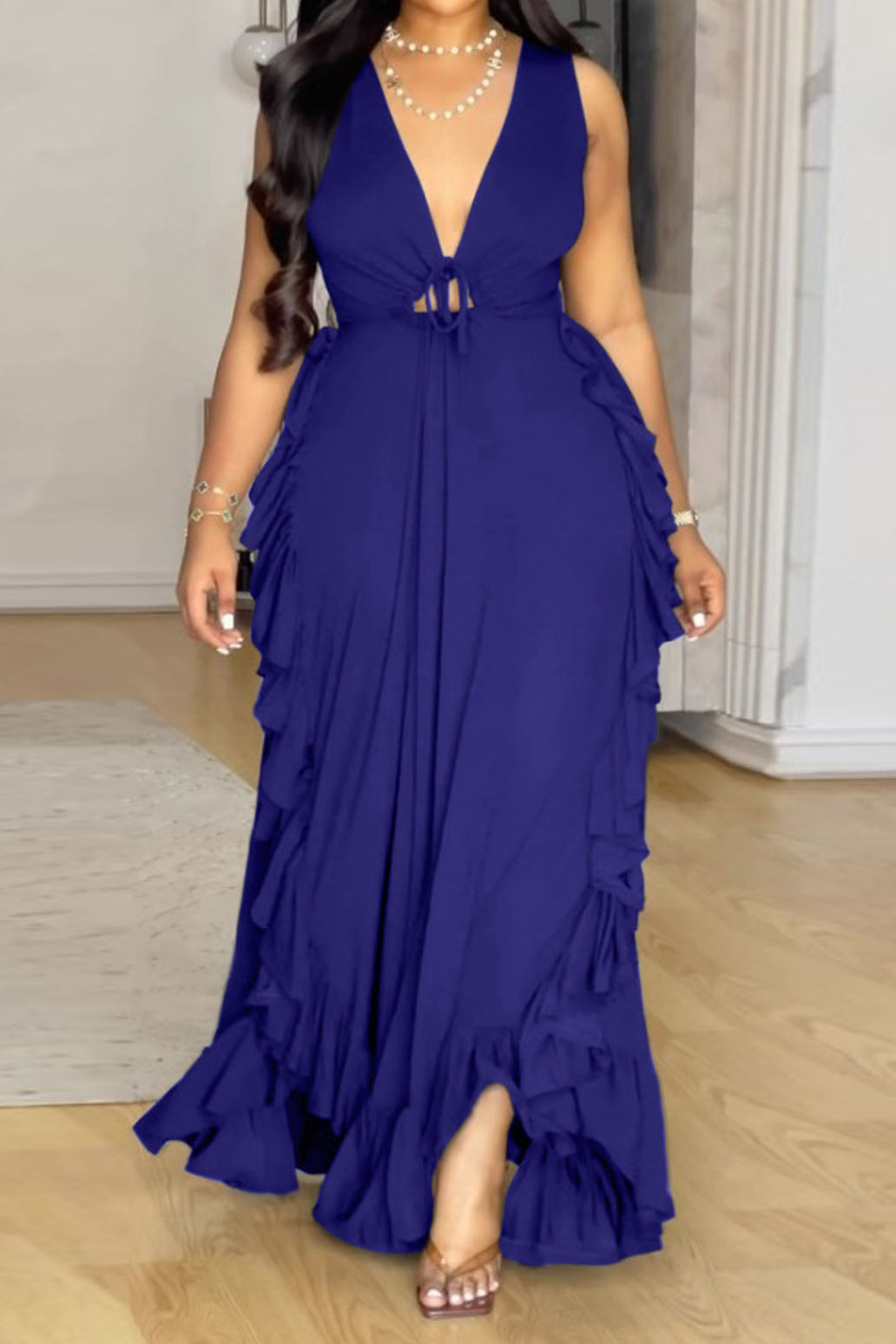 Plus Size Ruffle V-Neck Maxi Dress Lavish Daily