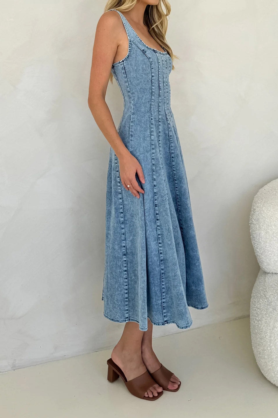 Sleeveless Backless Strappy Denim Maxi Dress Lavish Daily