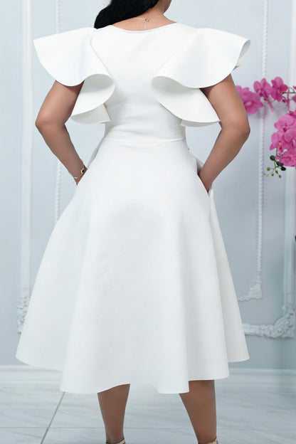 Elegant Ruffle Sleeve Belted Midi Dress Lavish Daily