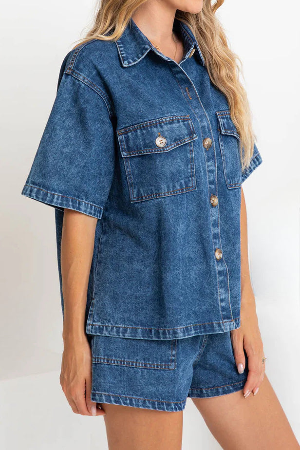 Vintage Elastic Waist Loose Denim Set Lavish Daily