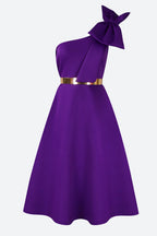 Single Shoulder Bow Detail Flare Midi Dress Lavish Daily