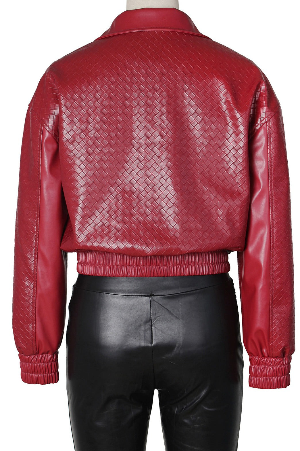 Textured PU Leather Cropped Moto Jacket Lavish Daily