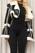 Faux Shearling Color Block Crop Jacket LavishDaily