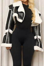 Faux Shearling Color Block Crop Jacket LavishDaily