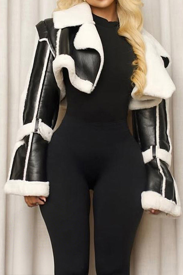Faux Shearling Color Block Crop Jacket LavishDaily