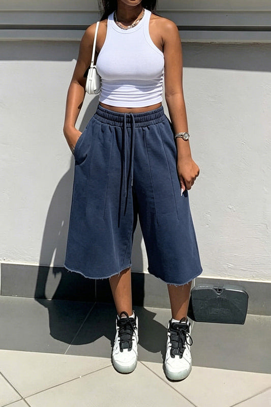 Vintage Wash Raw Hem Baggy Sweat Shorts Lavish Daily