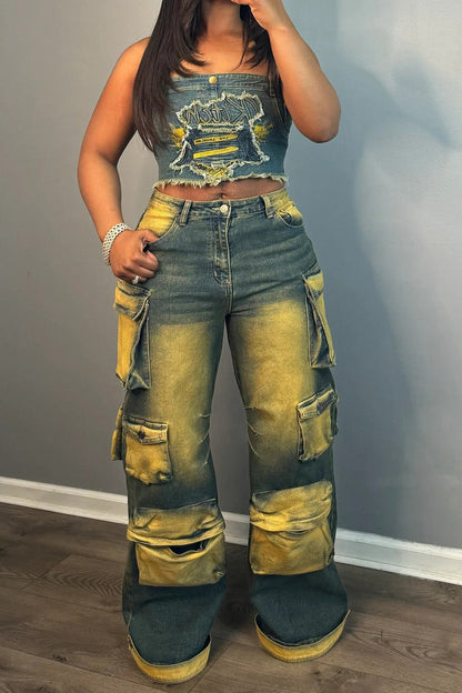 Vintage Loose Fit Multi-Pocket Cargo Jeans Lavish Daily