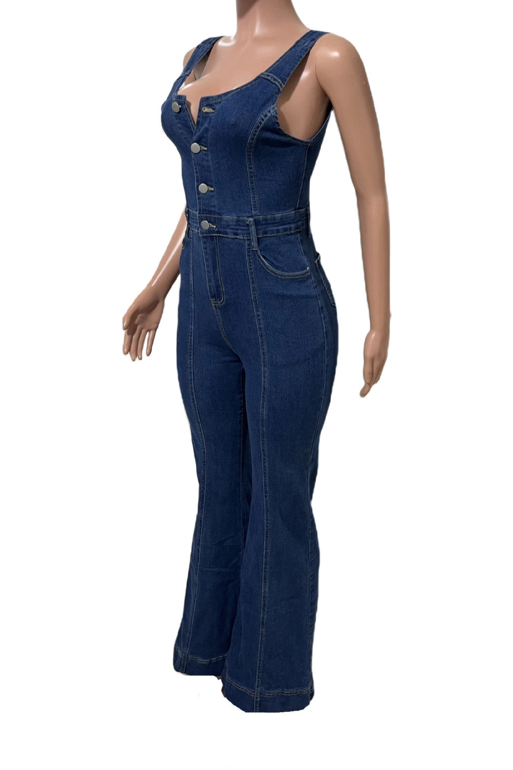 Strappy Flared Leg Denim Jumpsuit Lavish Daily