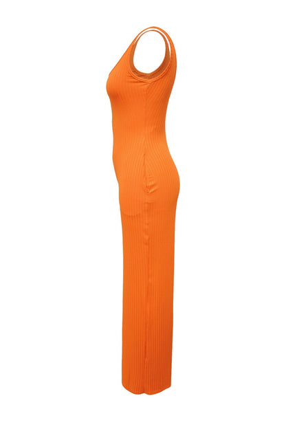 2-Piece Ribbed Knit Tank Jumpsuit & Cropped Top Set Lavish Daily