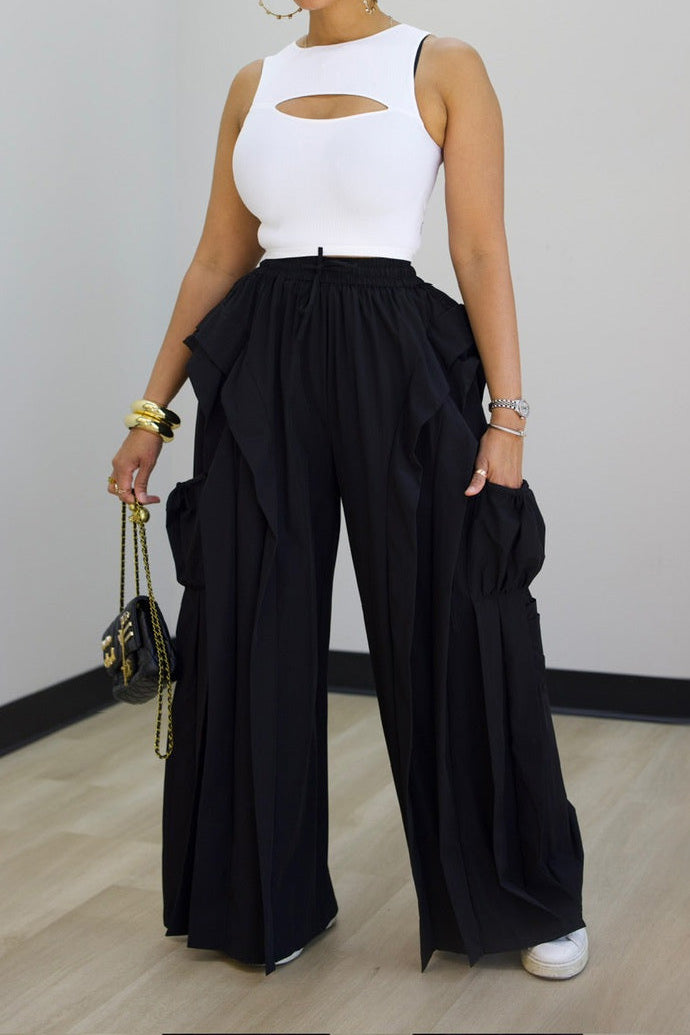 Cascading Ruffle Wide Leg Parachute Pants Lavish Daily