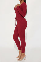 Solid Lace-Up Top & Pants Set Lavish Daily