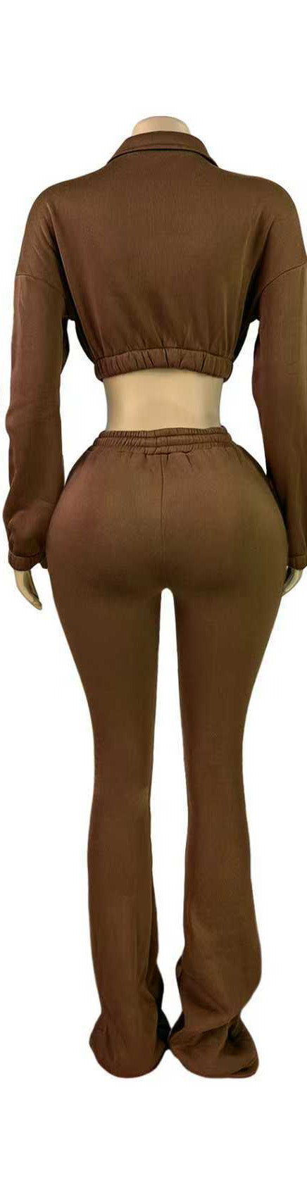 Fleece Crop Top and Flare Pants Set Lavish Daily