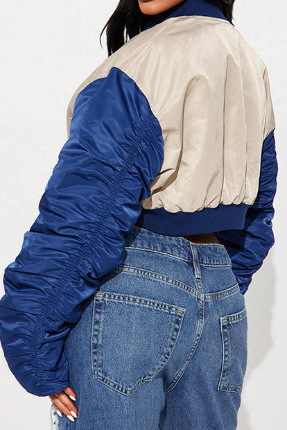 Patchwork Puff Sleeve Bomber Jacket Lavish Daily