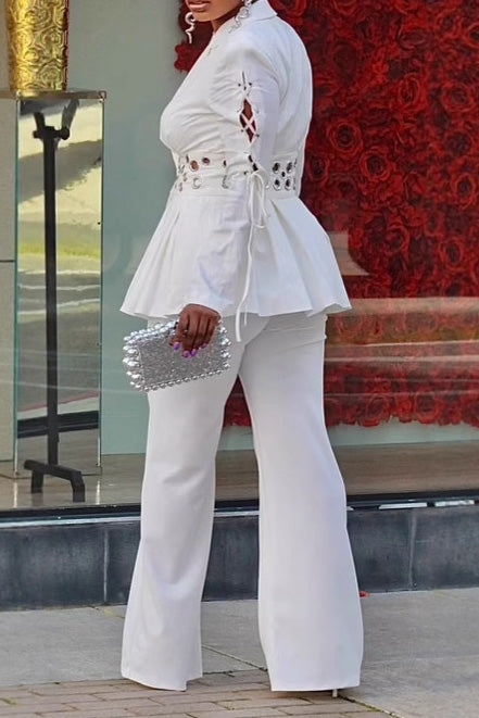 Slim Fit Eyelet Lace-Up Blazer Set Lavish Daily