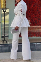 Slim Fit Eyelet Lace-Up Blazer Set Lavish Daily